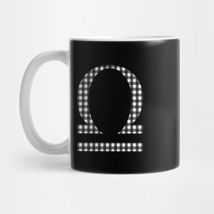 Libra Zodiac Horoscope Symbol in Black and White Gingham Pattern Mug